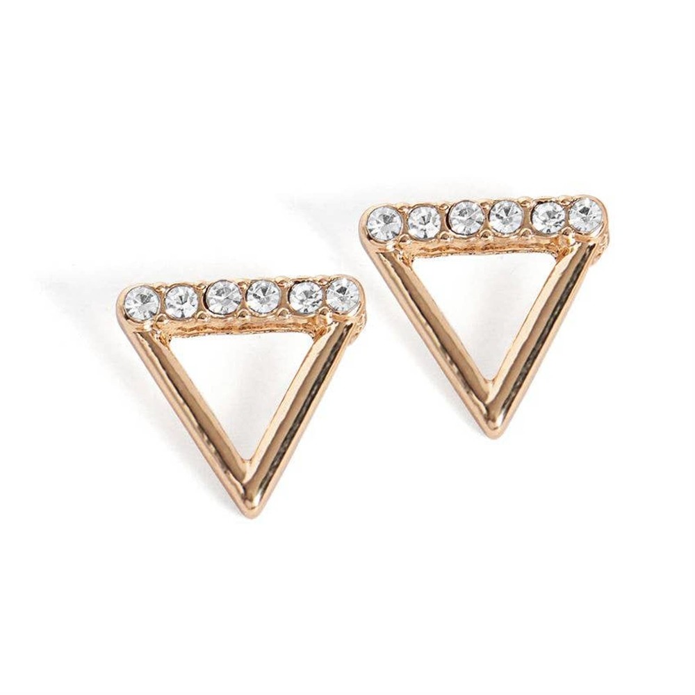 Open Gold Triangle with Crystals Stud Earrings